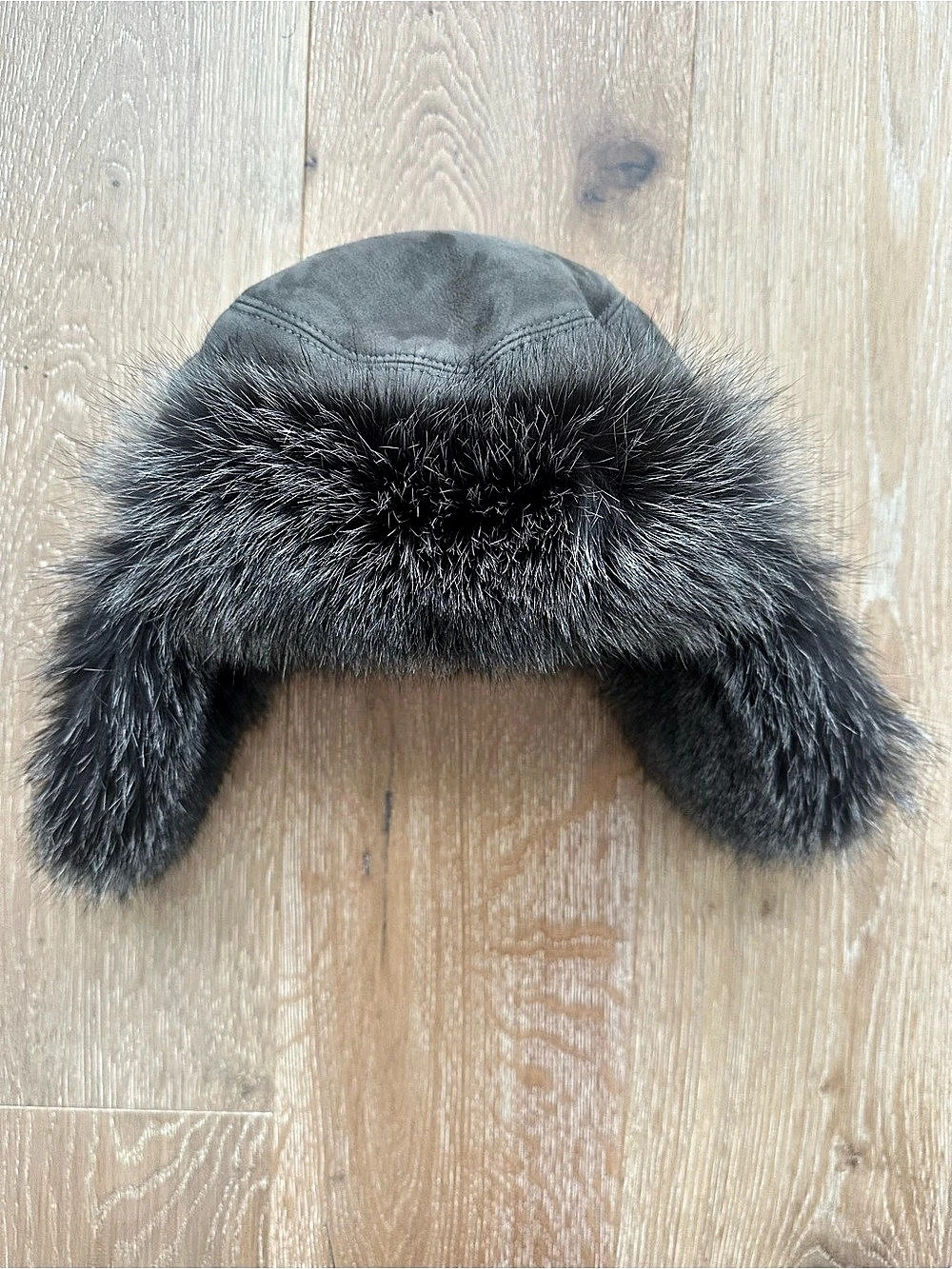 COACH Grey Shearling and Fox Fur Trapper Hat